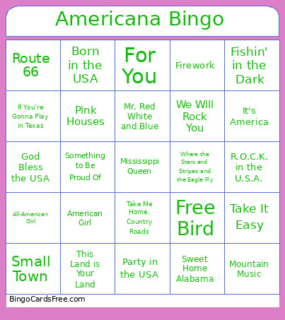 Americana Bingo Card