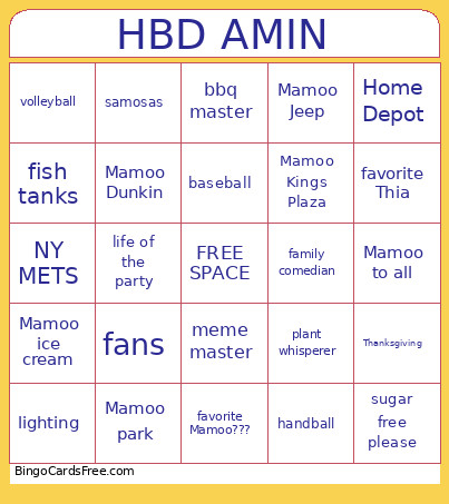 AMINbday Bingo Card