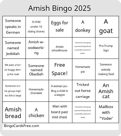 Amish Bingo 2025