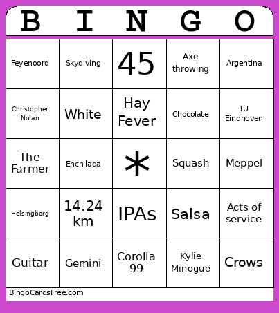 Amit's 40th Birthday Bingo Card
