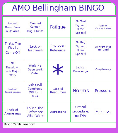 AMO Bellingham Bingo Card