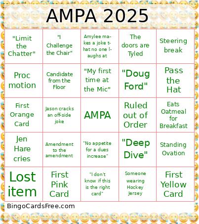 AMPA BINGO Cards Free Pdf Printable Game, Title: AMPA 2025