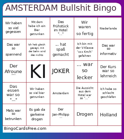 AMSTERDAM Bullshit Bingo Card