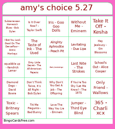 Amy's Choice 5.27 Bingo Card