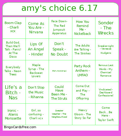 Amy's Choice 6.17 Bingo Card