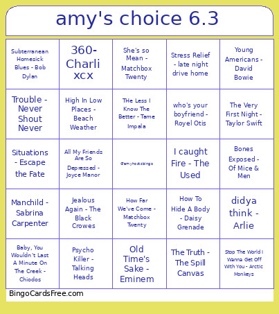 Amy's Choice 6.3 Bingo Card