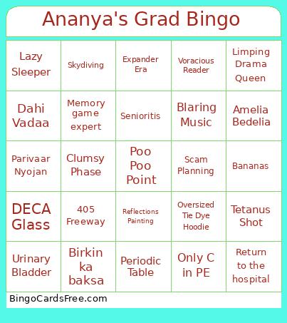 Ananya's Grad Bingo