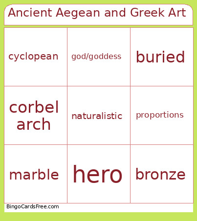 Ancient Aegean And Greek Art Bingo Card