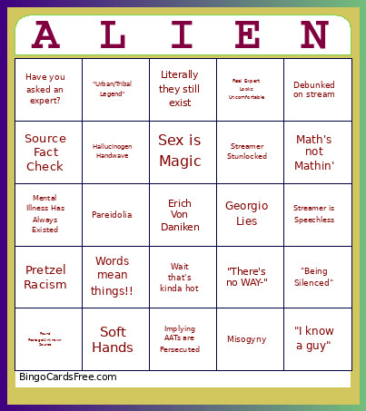 Ancient Aliens Book Club Bingo Card