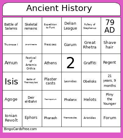 Ancient History Bingo Card