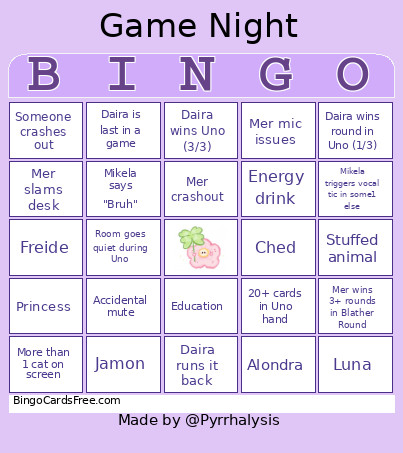 AnCom Game Night Bingo Card