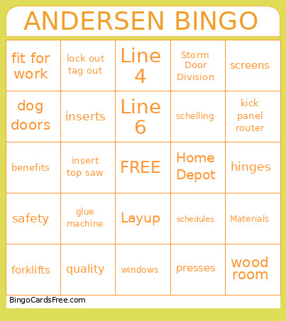 Andersen Bingo Card