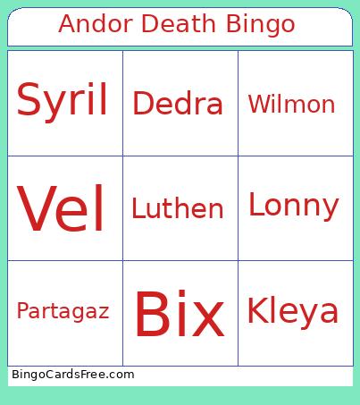 Andor Death Bingo