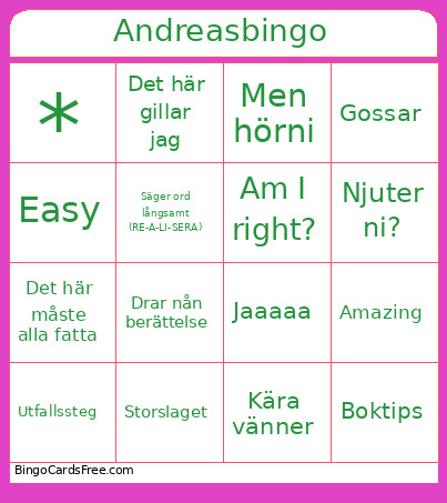 Andreas Bingo Card