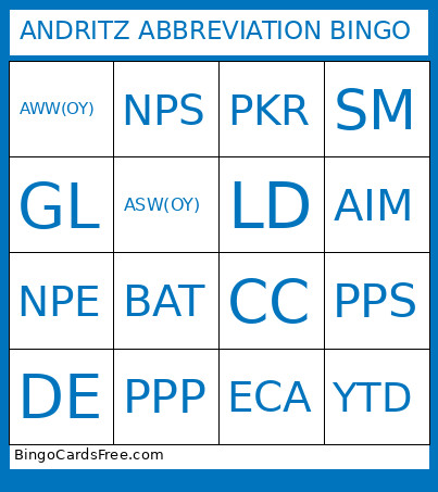 ANDRITZ ABBREVIATION Bingo Card