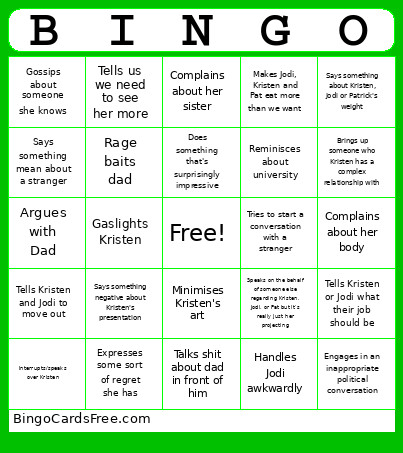 Angela Bingo Card