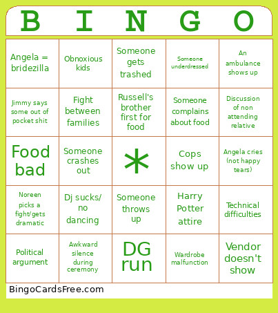 Angela’s Wedding Bingo Card