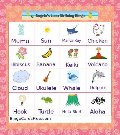 Angela's Birthday Luau Bingo