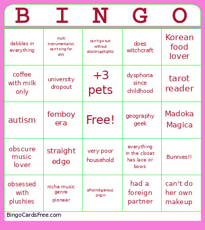 Angie Bingo Card