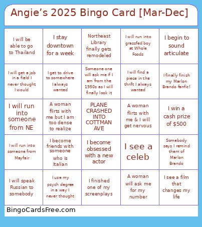 Angie’s 2025 Bingo Card [Mar-Dec]
