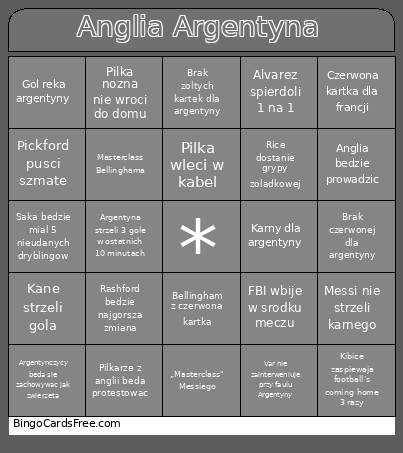 Anglia Argentyna Bingo Card