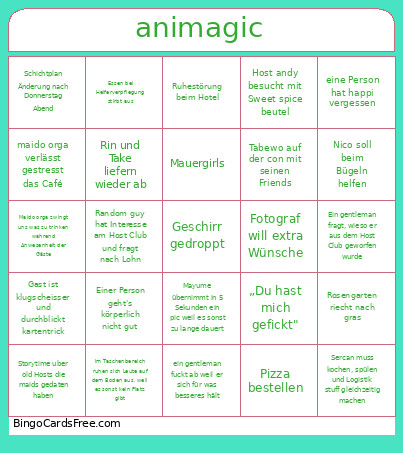 Animagic Bingo Card