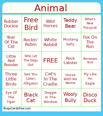 Animal Bingo Card