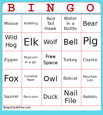 Animal Bingo Card