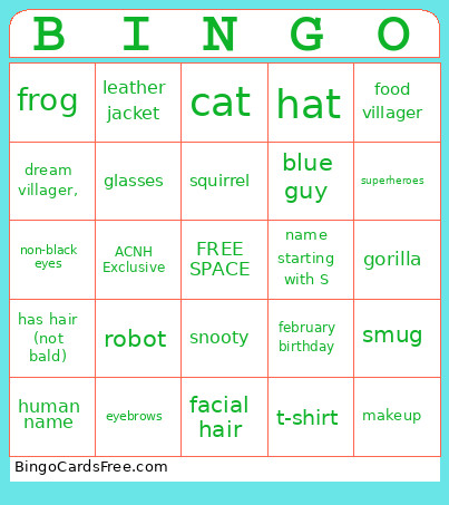 Animal Crossing Bingo Card