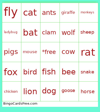 Animal Idioms Bingo Card