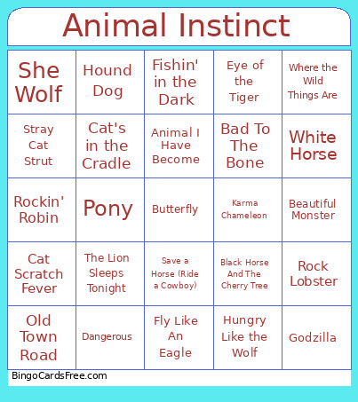 Animal Instinct Bingo Card