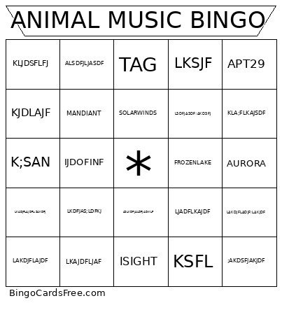 ANIMAL MUSIC Bingo Card