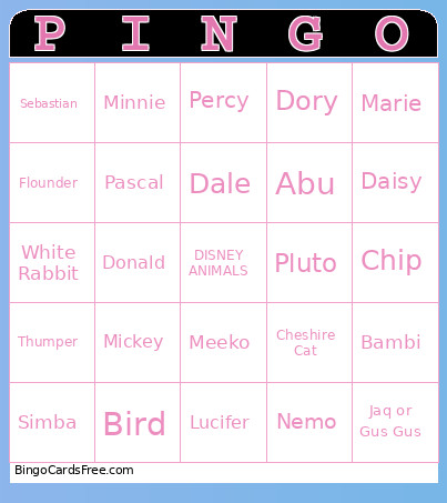 Animal Pingo Bingo Card