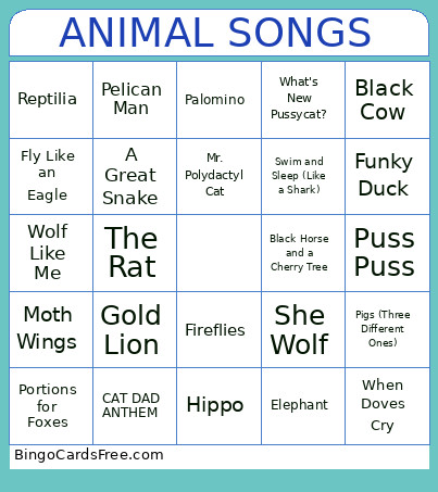 ANIMAL SONGS Bingo Card