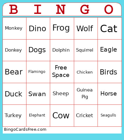 Animal Sounds Bingo Card