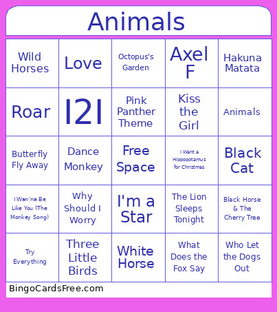 Animals Bingo Card