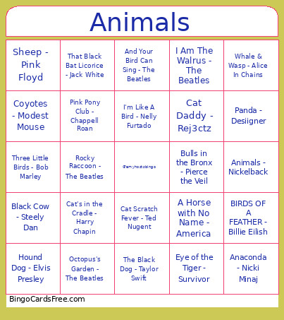 Animals Bingo Card