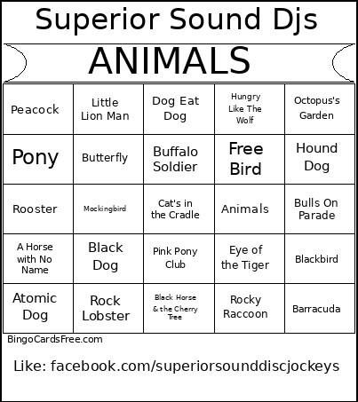 ANIMALS Bingo Card