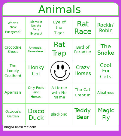 Animals Bingo Card