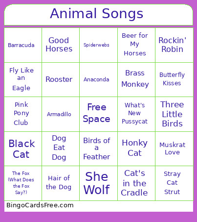 Animals Bingo Card
