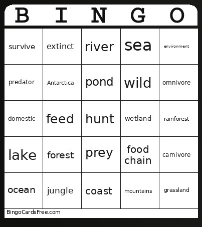Animals Bingo Card