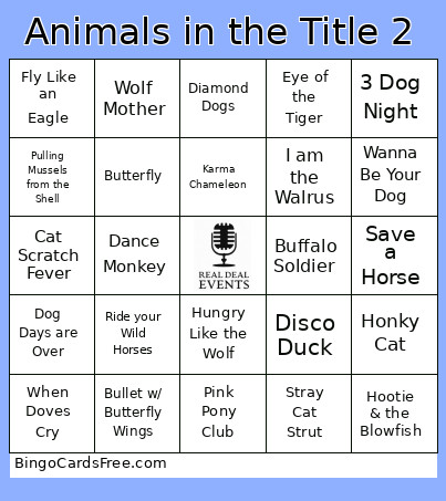 Animals In The Title 2 Bingo Card