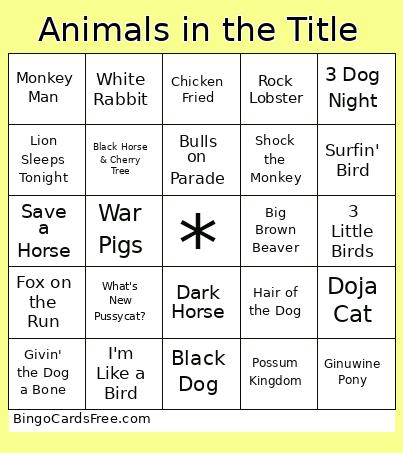Animals in the Title Bingo