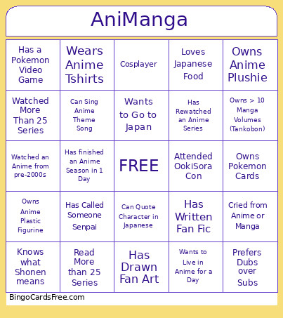 AniManga Bingo Card