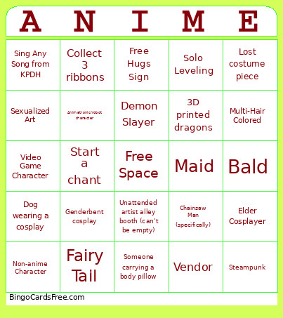 Animazement 2026 Bingo Card