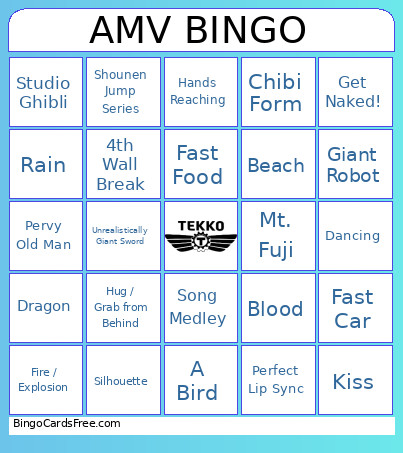 Anime AMV Bingo Card