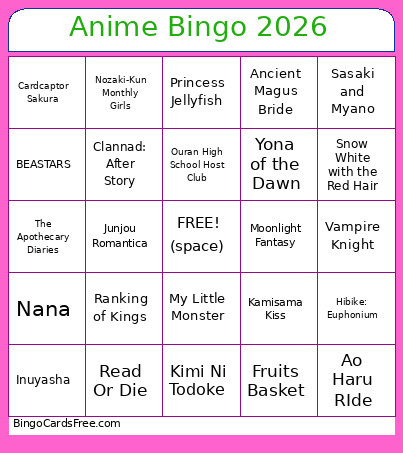 Anime 2026 Bingo Card