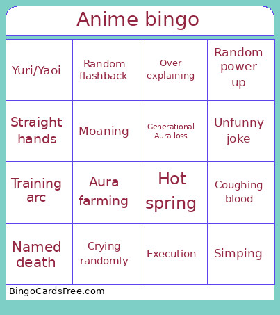 Anime Bingo Card