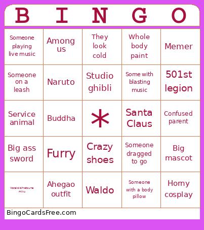 Anime Con Bingo Card
