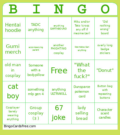 ANIME CONVENTION Bingo Card